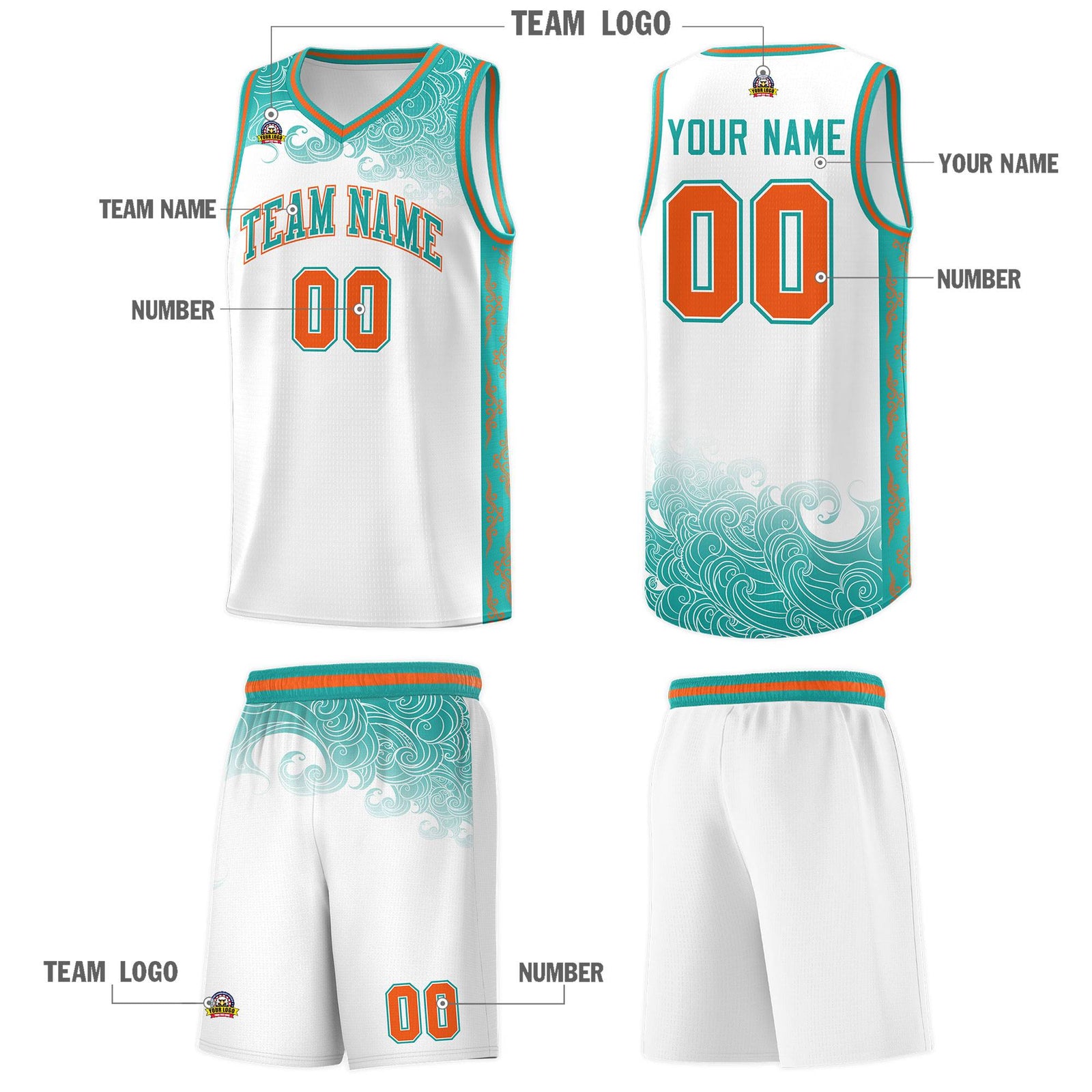 Custom White Personalized Cloud Pattern Sports Sets Uniform Basketball Jersey