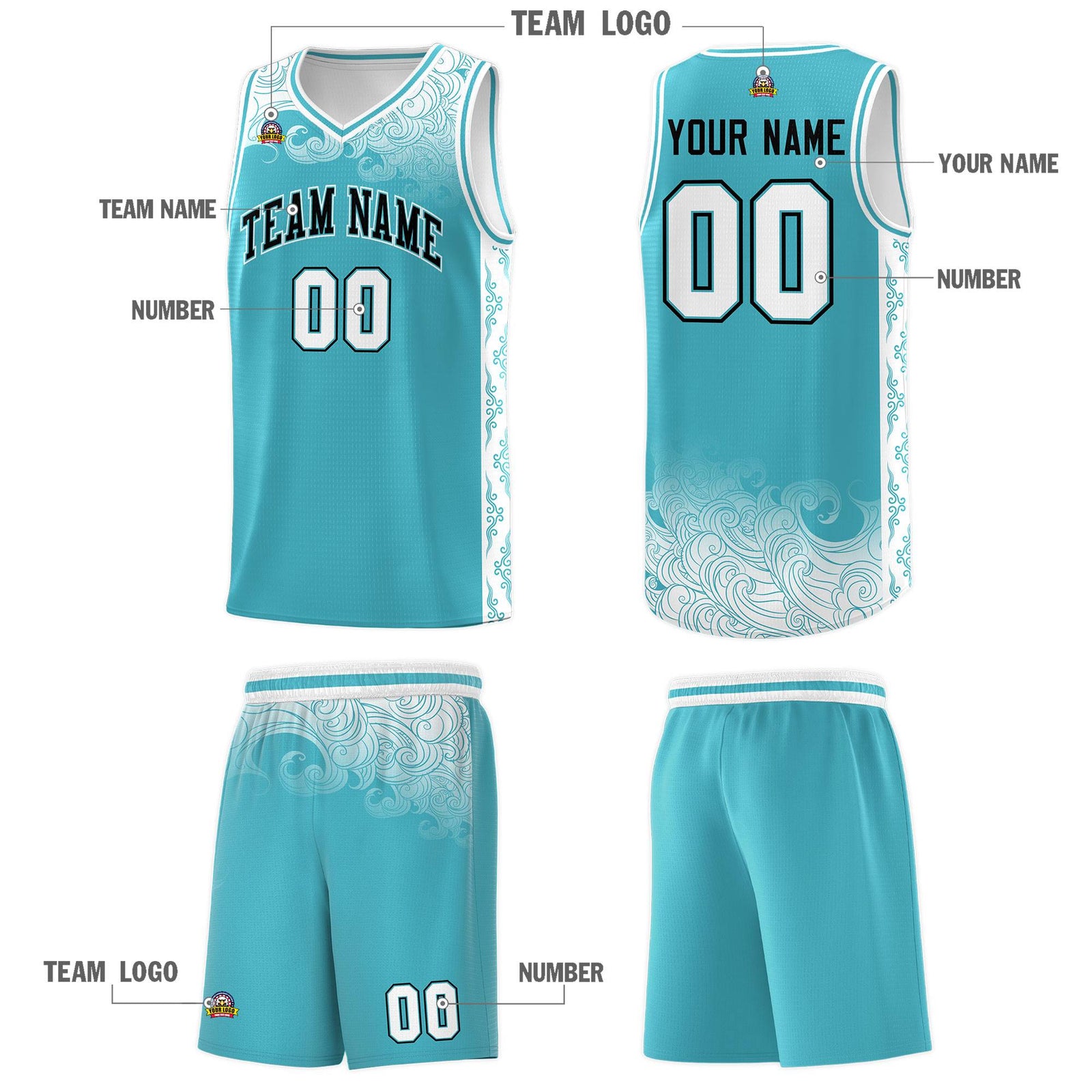 Custom Sky Blue Personalized Cloud Pattern Sports Sets Uniform Basketball Jersey