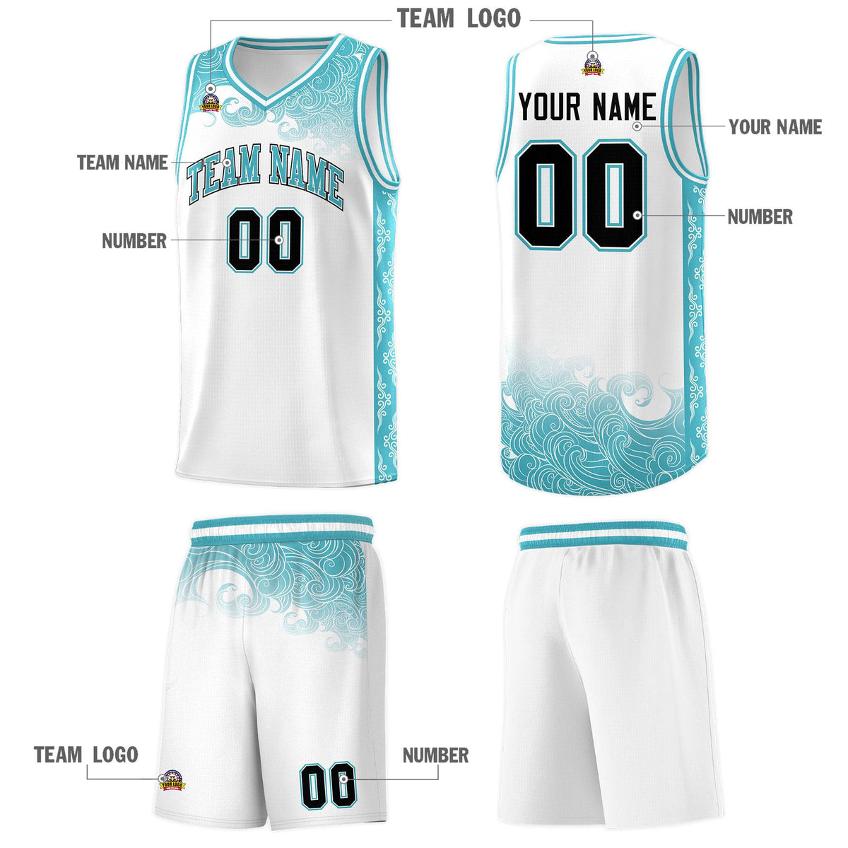 Custom White Personalized Cloud Pattern Sports Sets Uniform Basketball Jersey