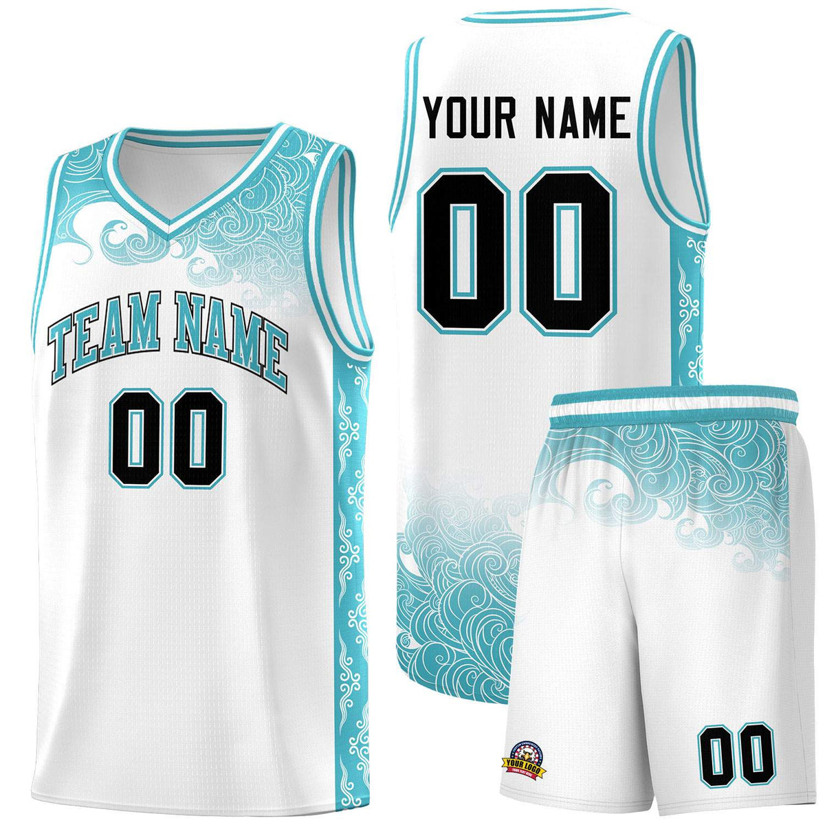 Custom White Personalized Cloud Pattern Sports Sets Uniform Basketball Jersey