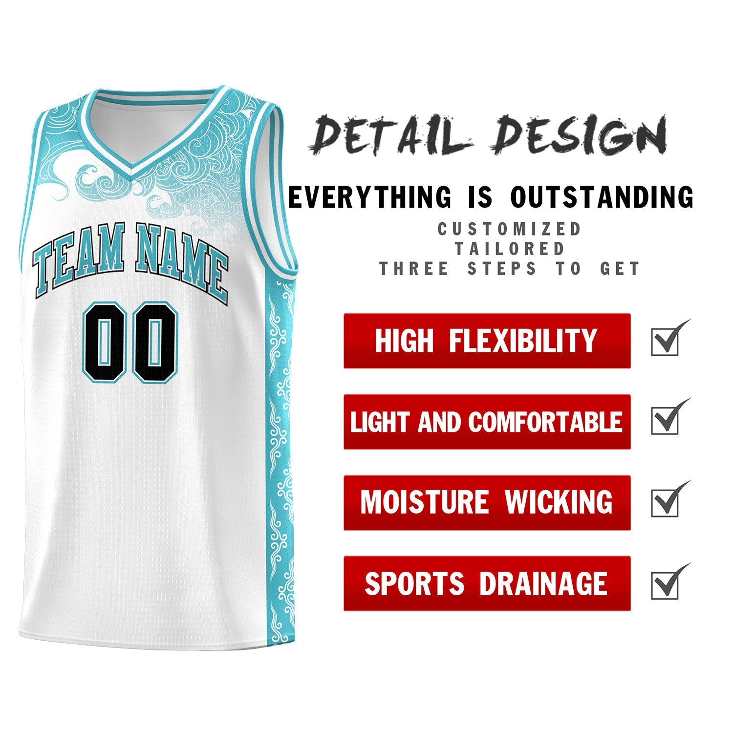 Custom White Personalized Cloud Pattern Sports Sets Uniform Basketball Jersey