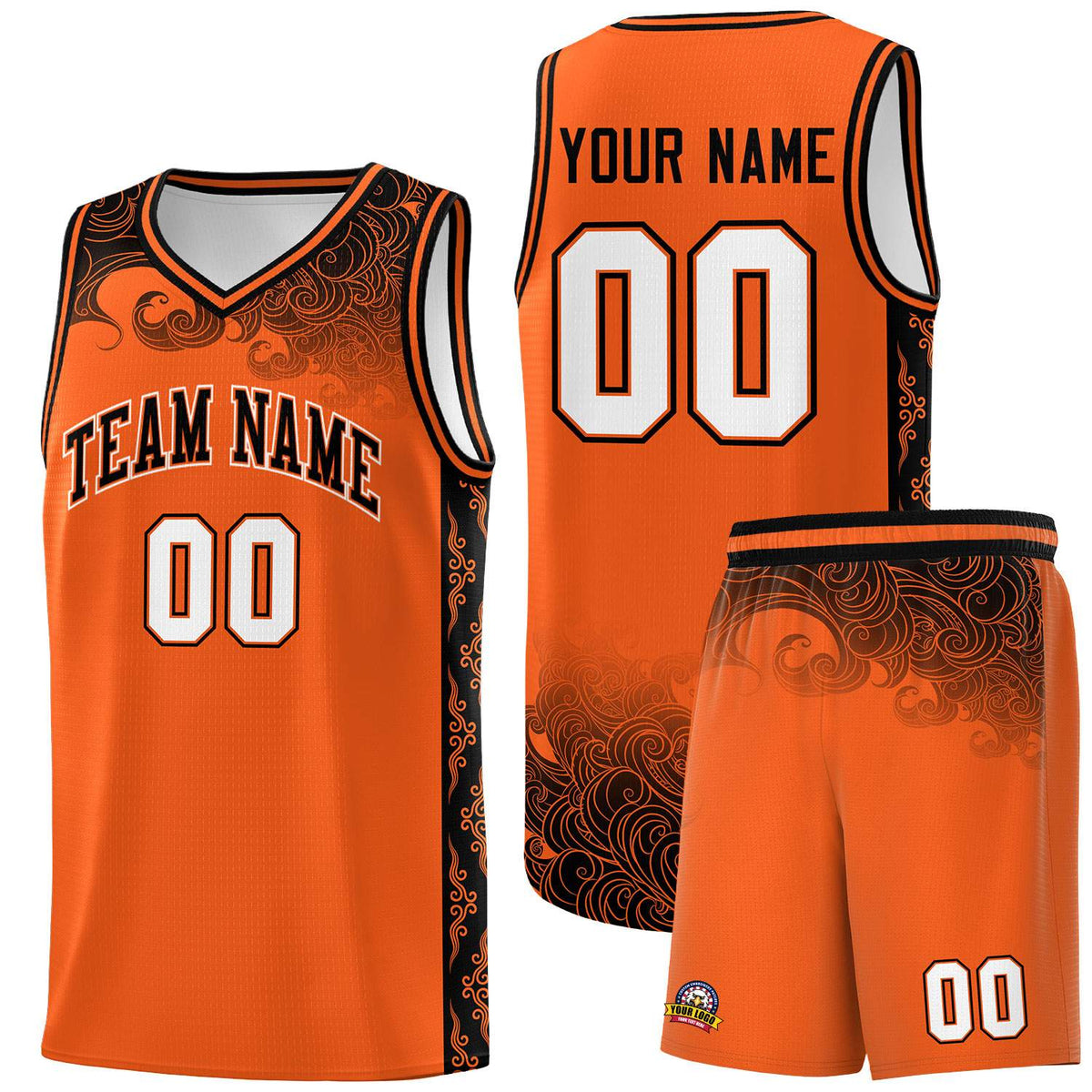 Custom Orange Personalized Cloud Pattern Sports Sets Uniform Basketball Jersey