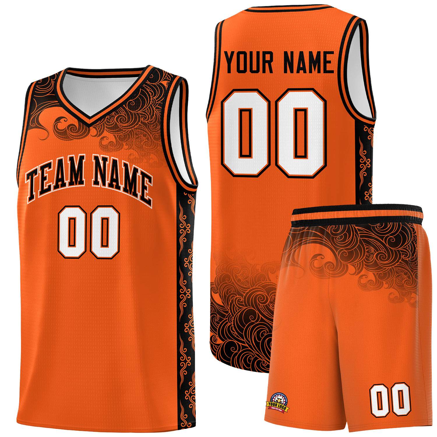 Custom Orange Personalized Cloud Pattern Sports Sets Uniform Basketball Jersey