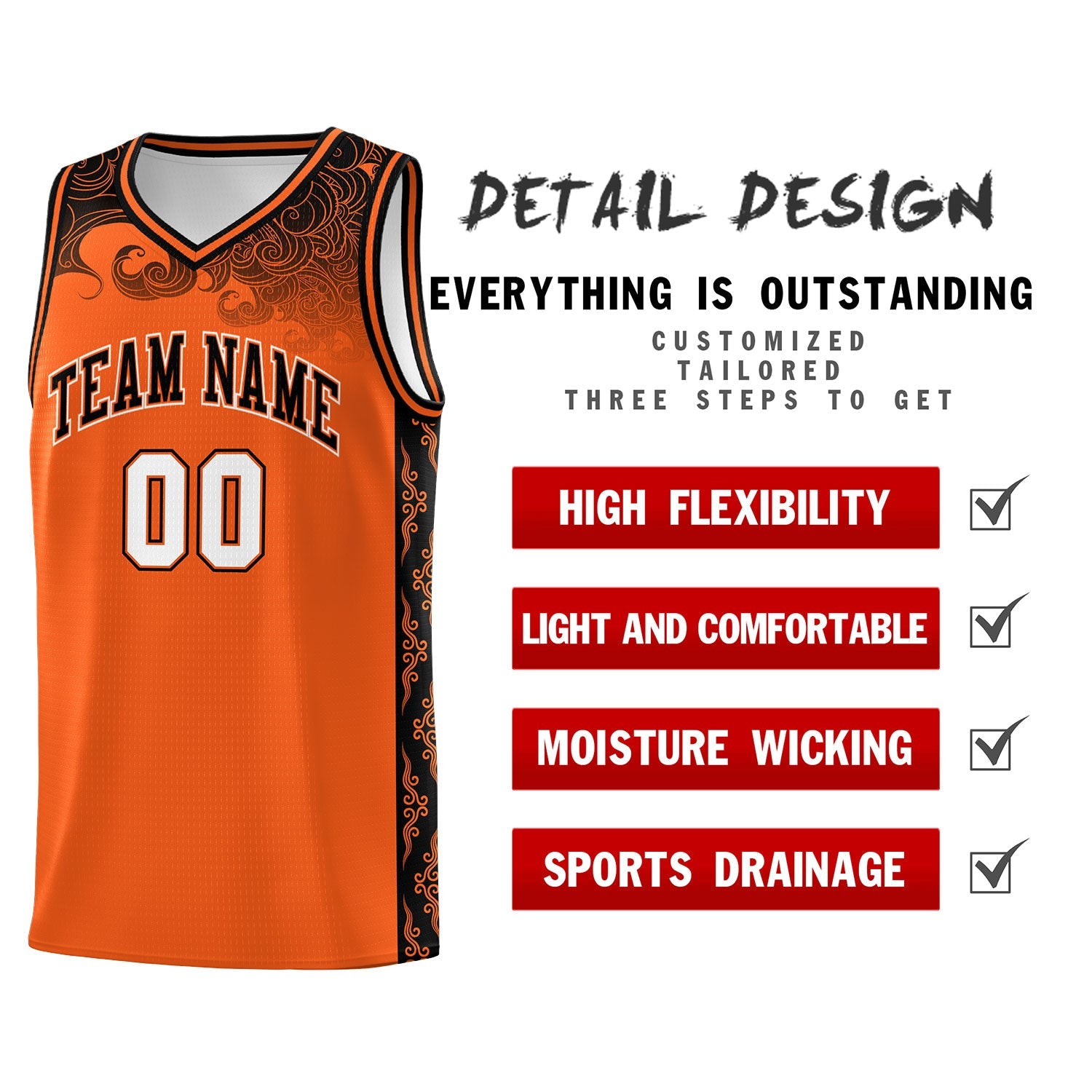 Custom Orange Personalized Cloud Pattern Sports Sets Uniform Basketball Jersey