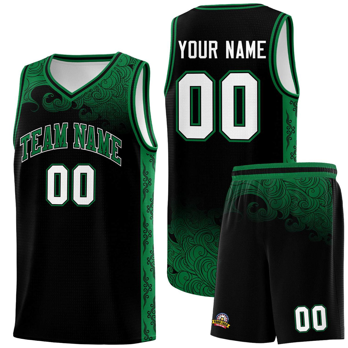 Custom Black Personalized Cloud Pattern Sports Sets Uniform Basketball Jersey