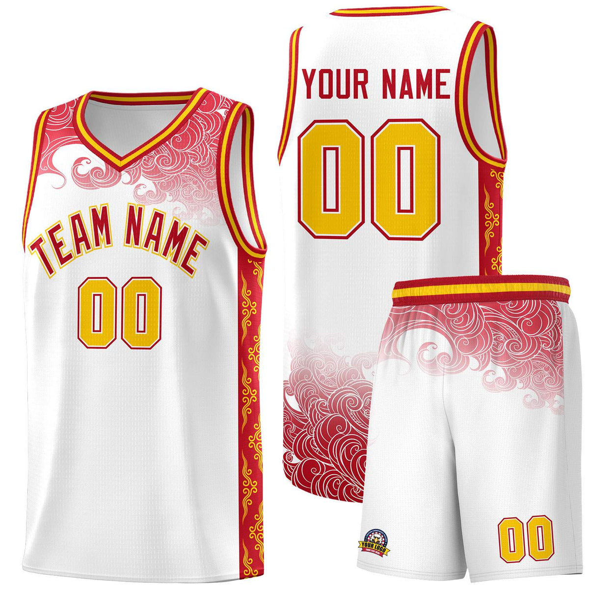 Custom White Personalized Cloud Pattern Sports Sets Uniform Basketball Jersey