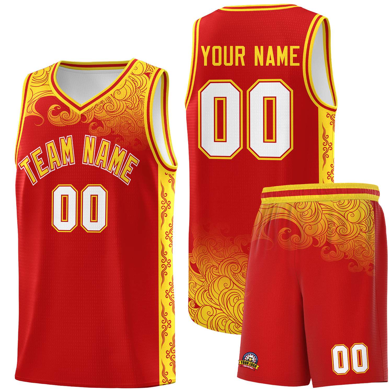 Custom Red Personalized Cloud Pattern Sports Sets Uniform Basketball Jersey