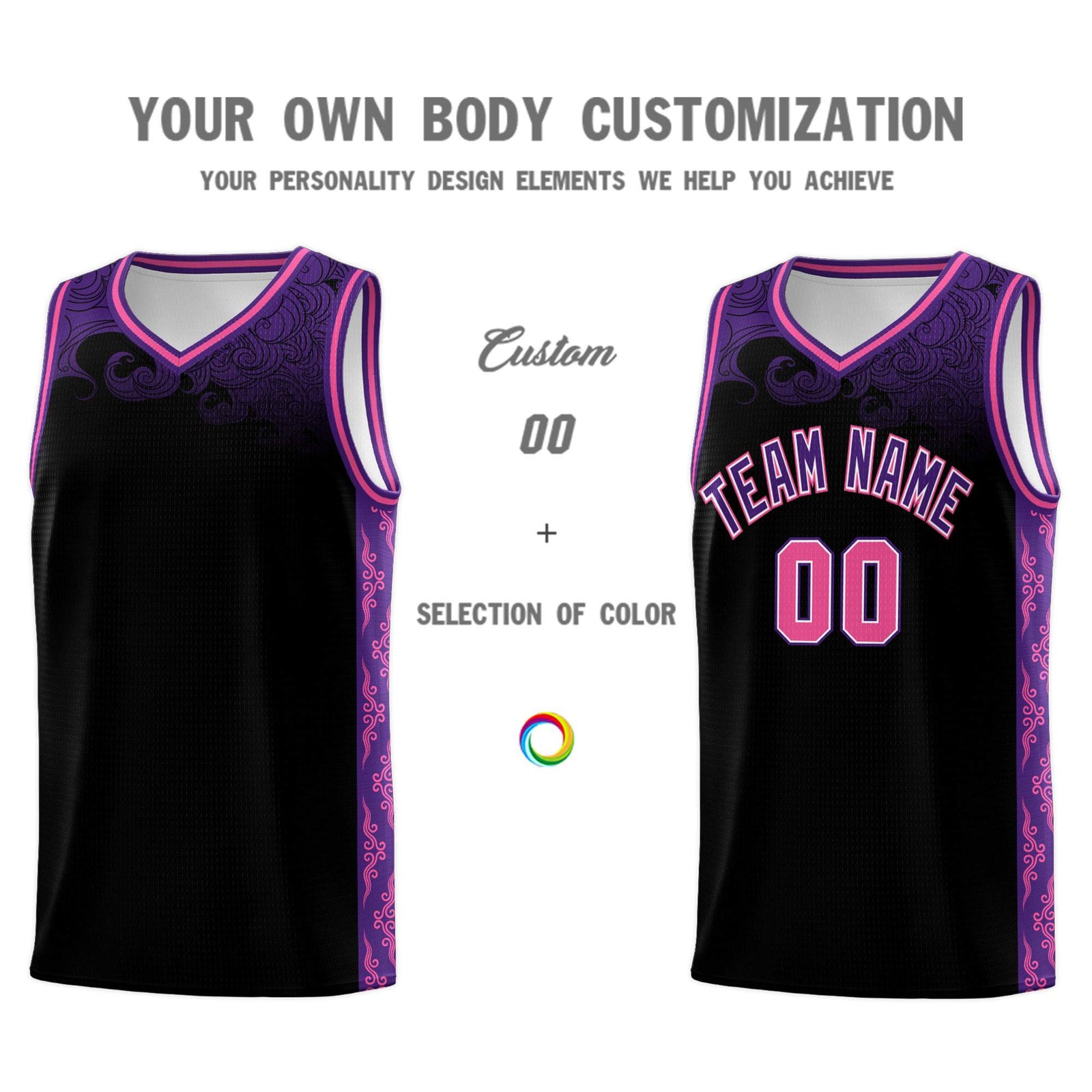 Custom Black Personalized Cloud Pattern Sports Sets Uniform Basketball Jersey