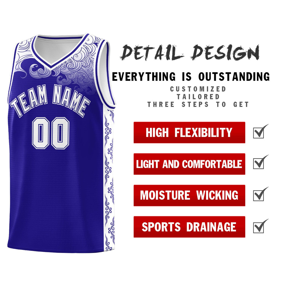 Custom Royal Personalized Cloud Pattern Sports Sets Uniform Basketball Jersey
