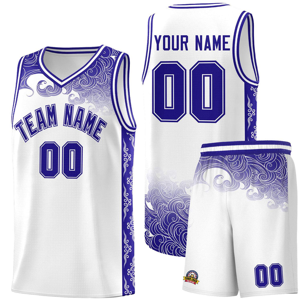 Custom White Personalized Cloud Pattern Sports Sets Uniform Basketball Jersey