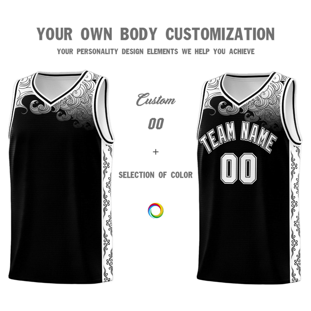 Custom Black Personalized Cloud Pattern Sports Sets Uniform Basketball Jersey