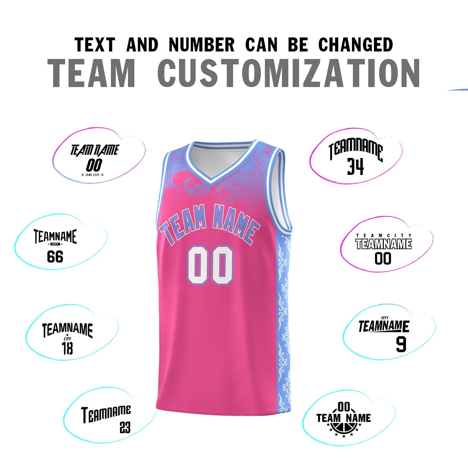 Custom Pink Personalized Cloud Pattern Sports Sets Uniform Basketball Jersey