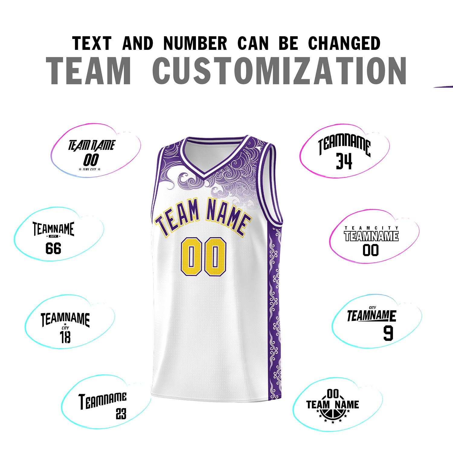 Custom White Personalized Cloud Pattern Sports Sets Uniform Basketball Jersey