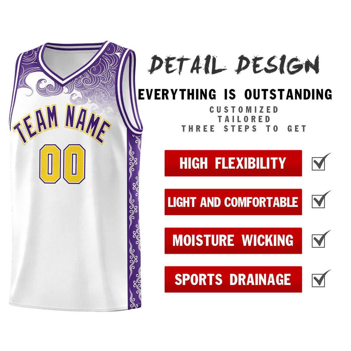 Custom White Personalized Cloud Pattern Sports Sets Uniform Basketball Jersey