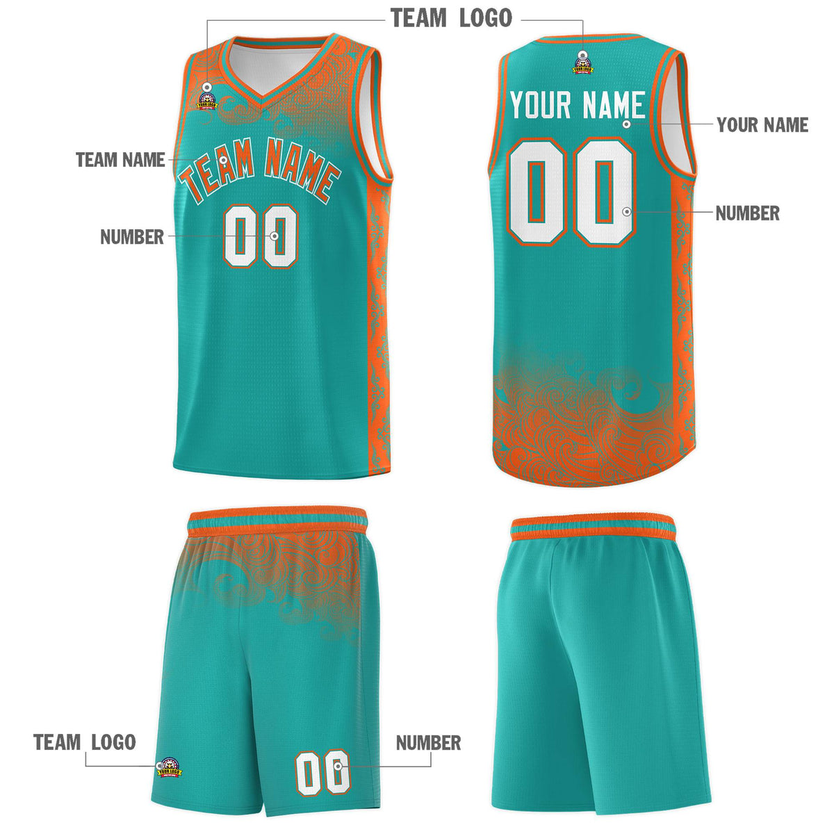 Custom Aqua Personalized Cloud Pattern Sports Sets Uniform Basketball Jersey
