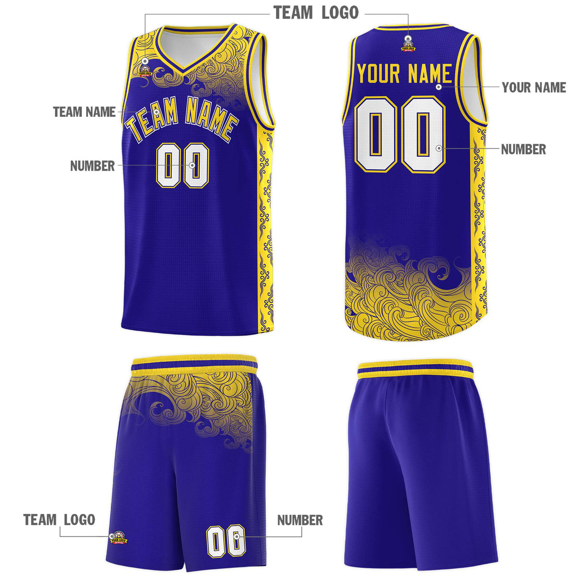 Custom Royal Personalized Cloud Pattern Sports Sets Uniform Basketball Jersey