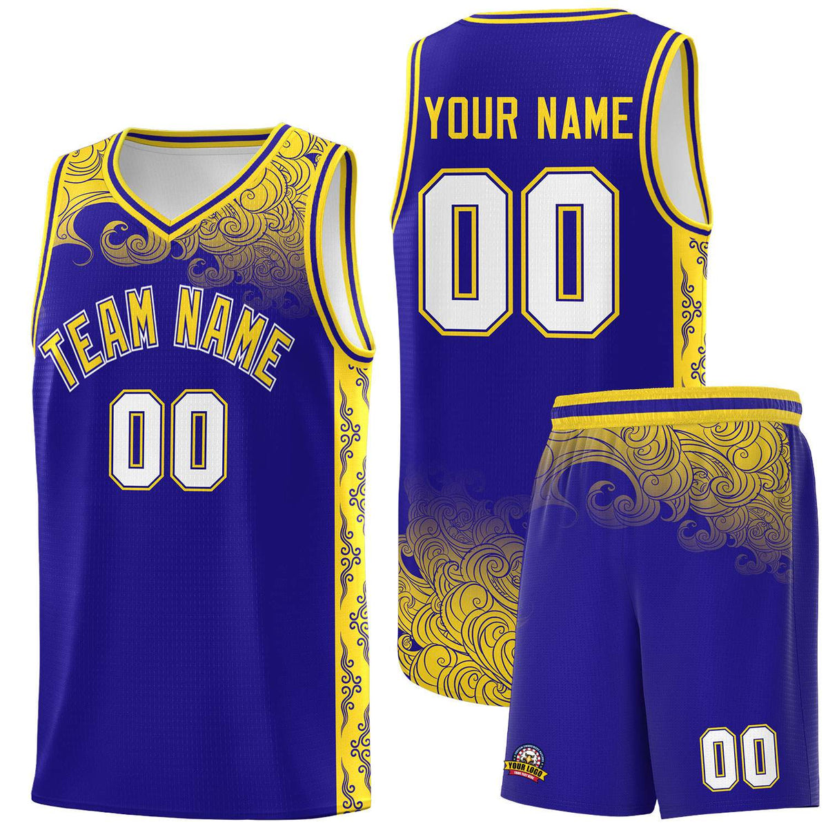 Custom Royal Personalized Cloud Pattern Sports Sets Uniform Basketball Jersey