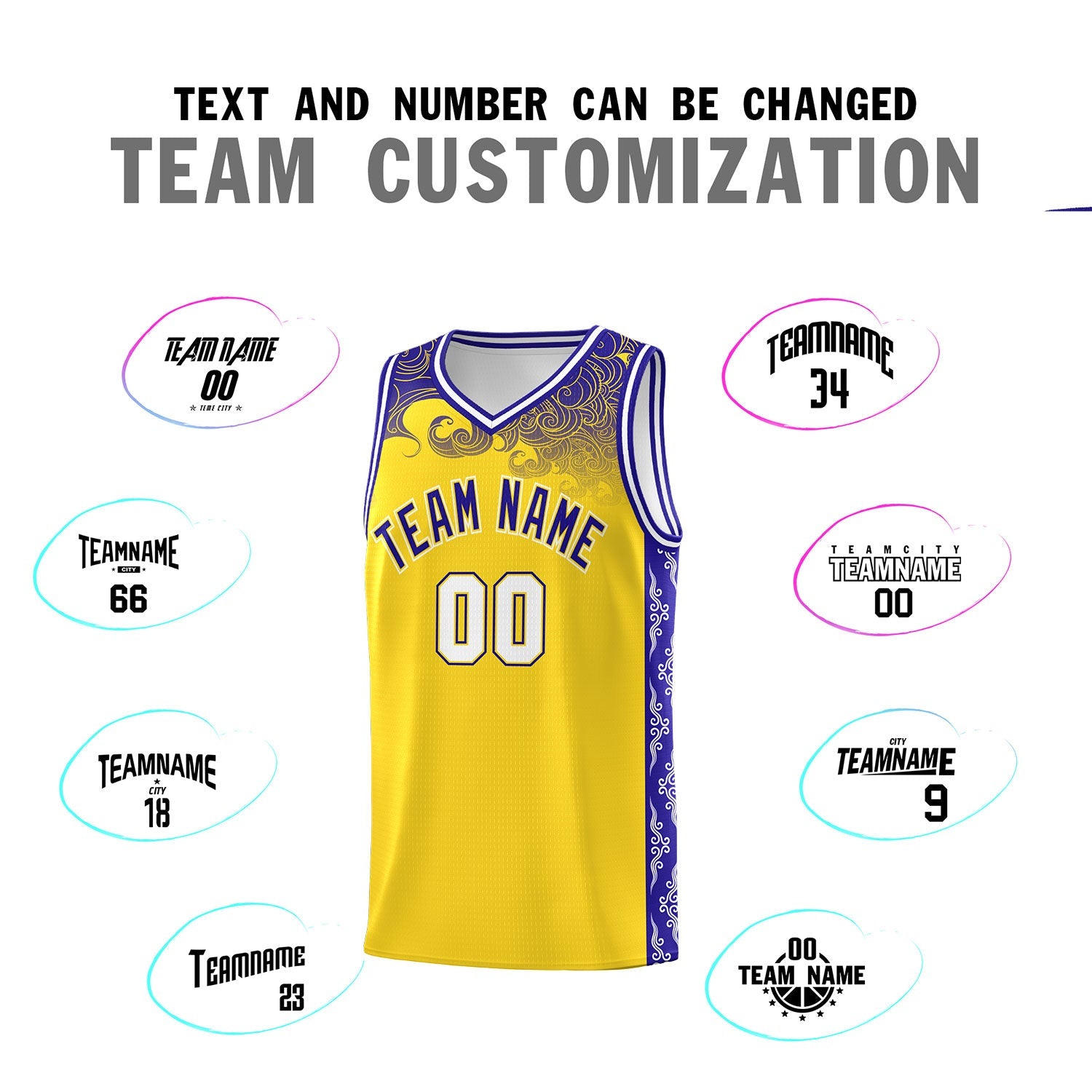 Custom Gold Personalized Cloud Pattern Sports Sets Uniform Basketball Jersey
