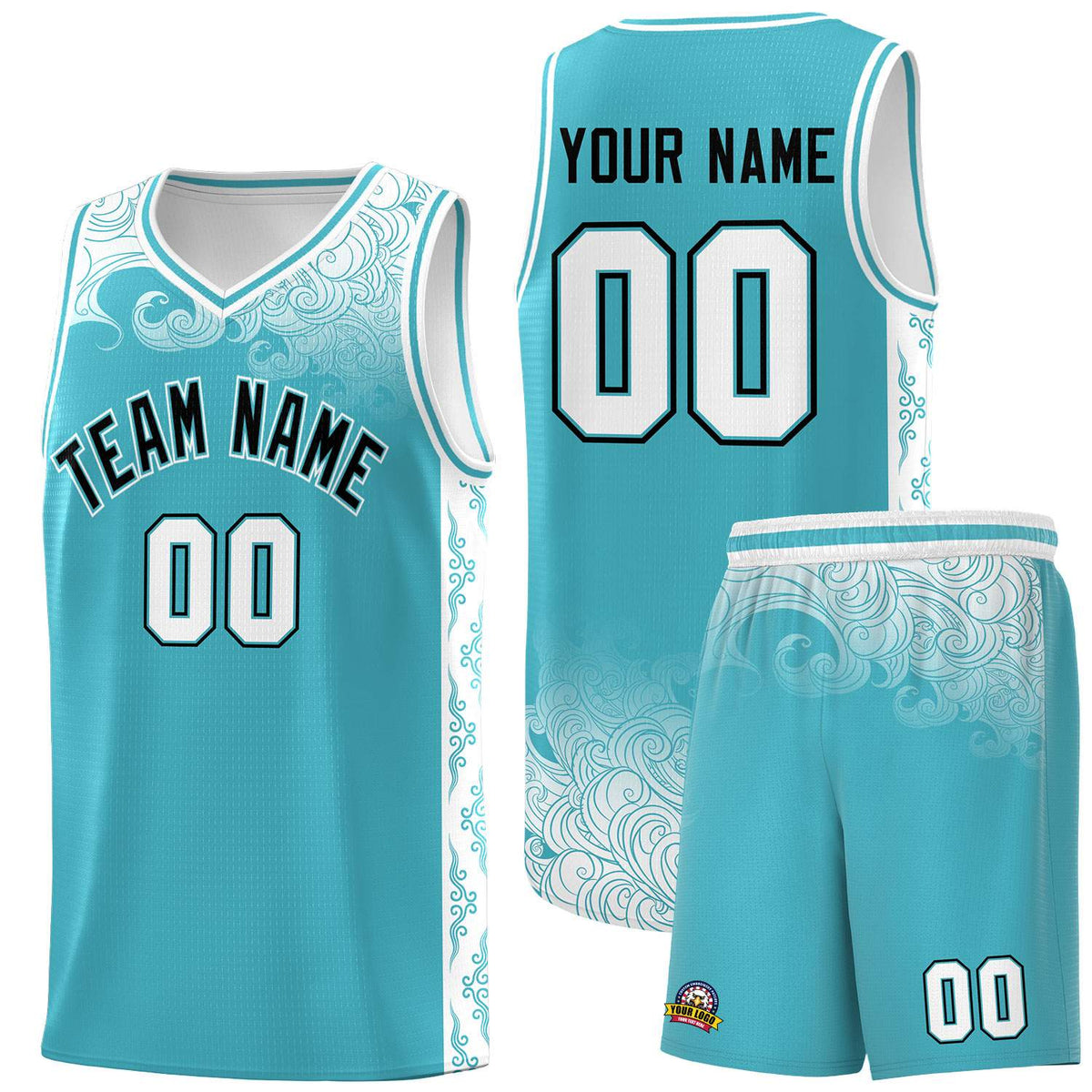 Custom Sky Blue Personalized Cloud Pattern Sports Sets Uniform Basketball Jersey