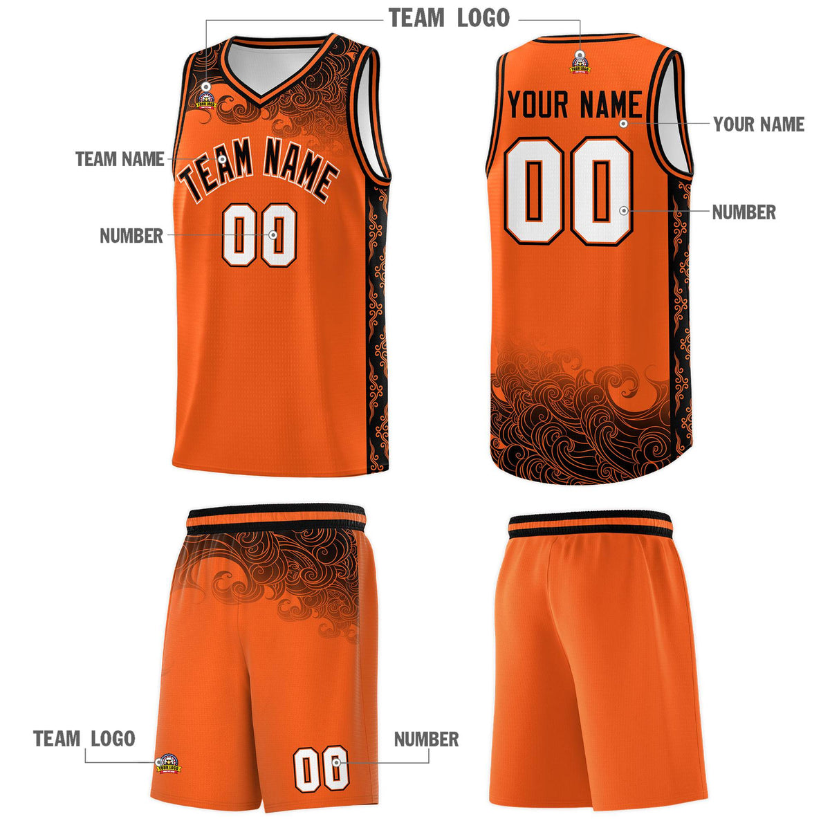 Custom Orange Personalized Cloud Pattern Sports Sets Uniform Basketball Jersey