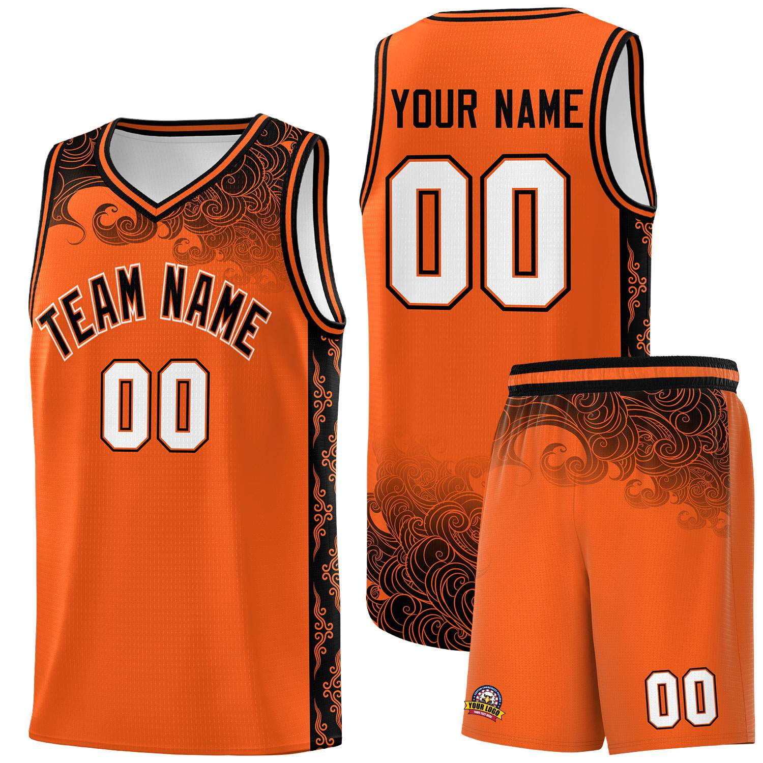 Custom Orange Personalized Cloud Pattern Sports Sets Uniform Basketball Jersey