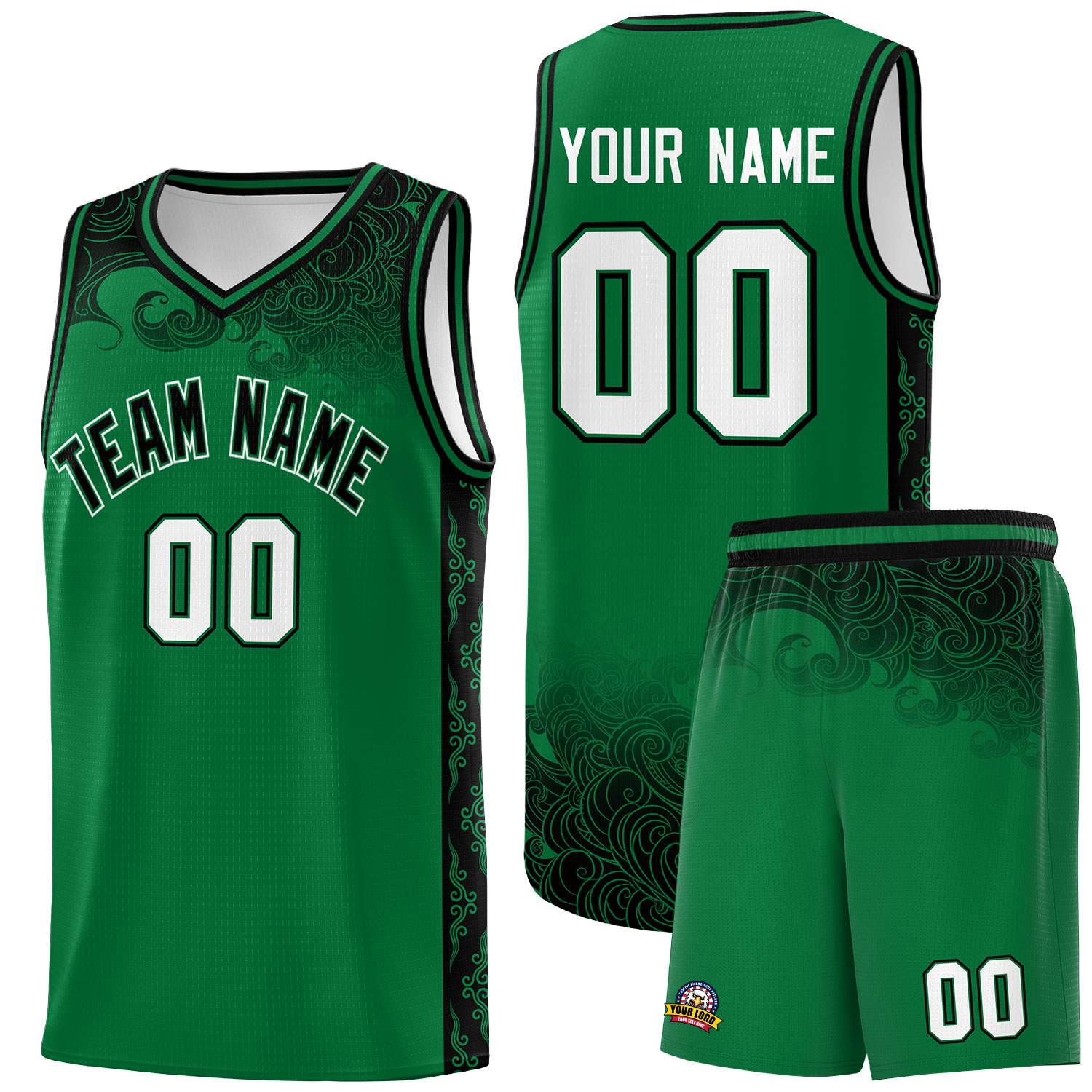 Custom Kelly Green Personalized Cloud Pattern Sports Sets Uniform Basketball Jersey