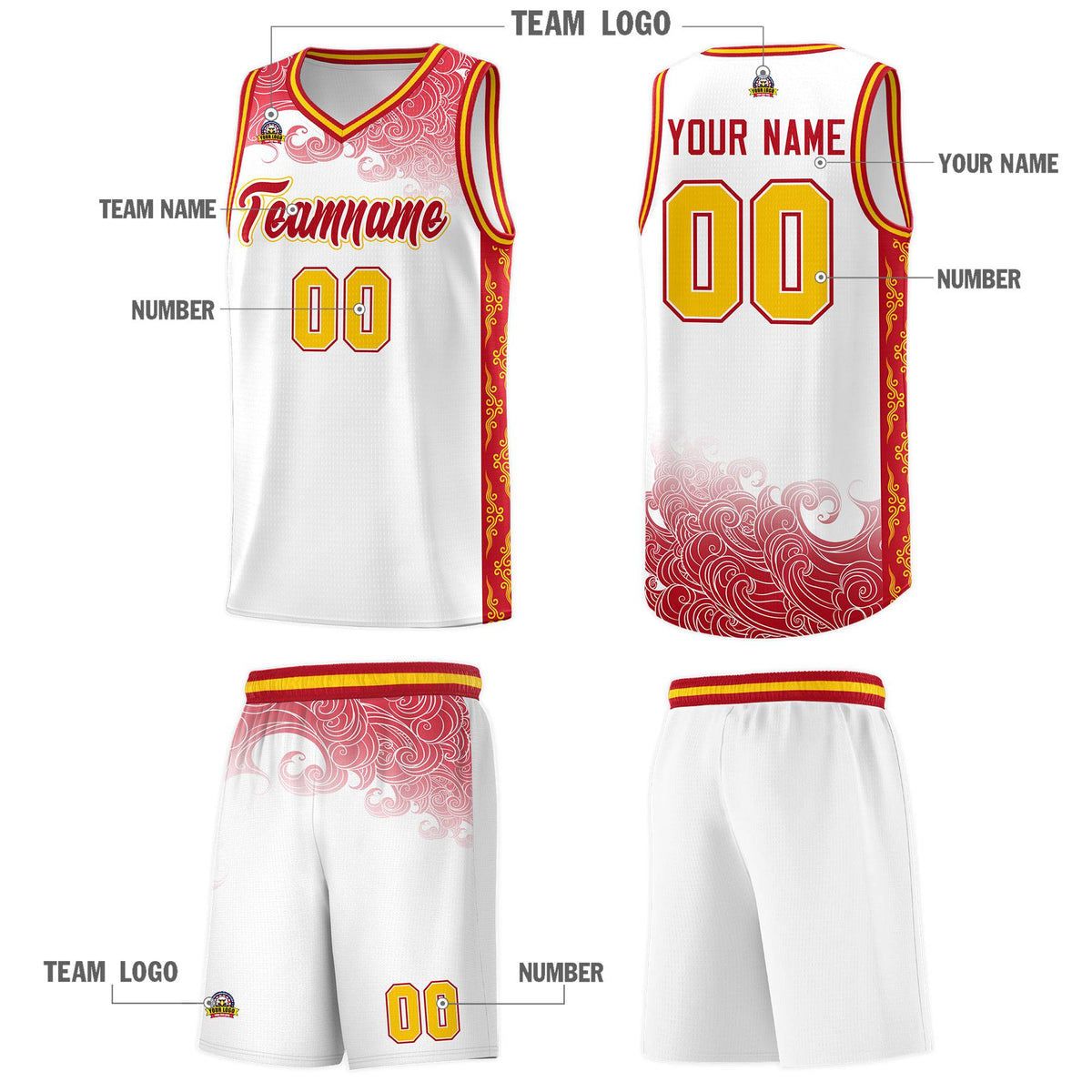 Custom White Personalized Cloud Pattern Sports Sets Uniform Basketball Jersey