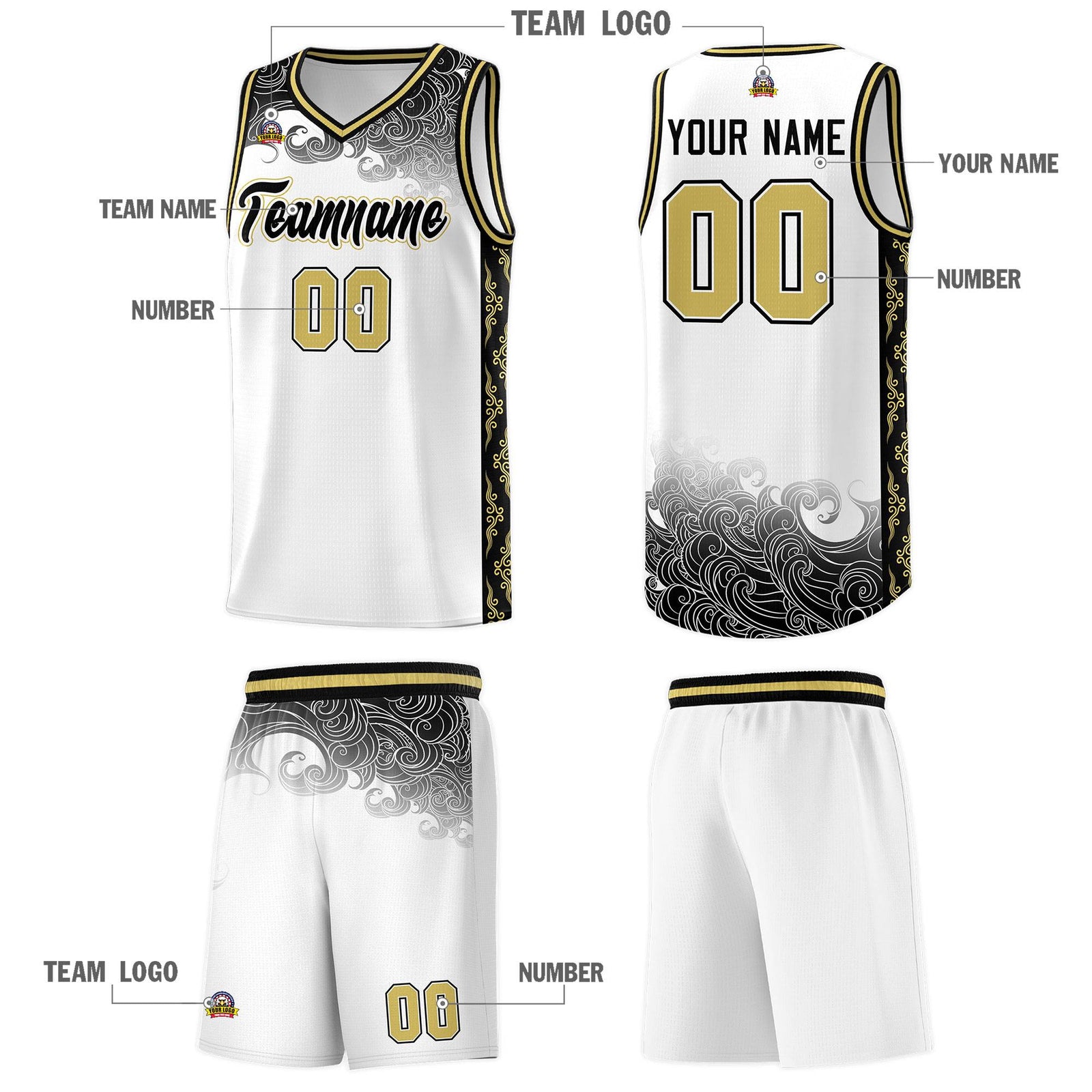 Custom White Personalized Cloud Pattern Sports Sets Uniform Basketball Jersey