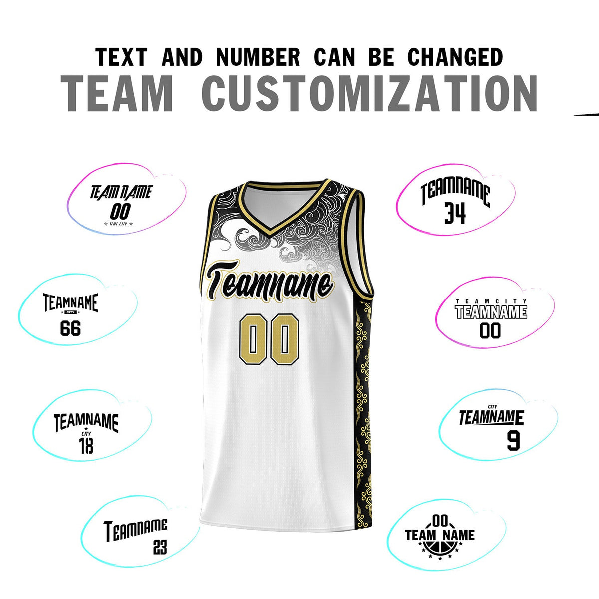 Custom White Personalized Cloud Pattern Sports Sets Uniform Basketball Jersey