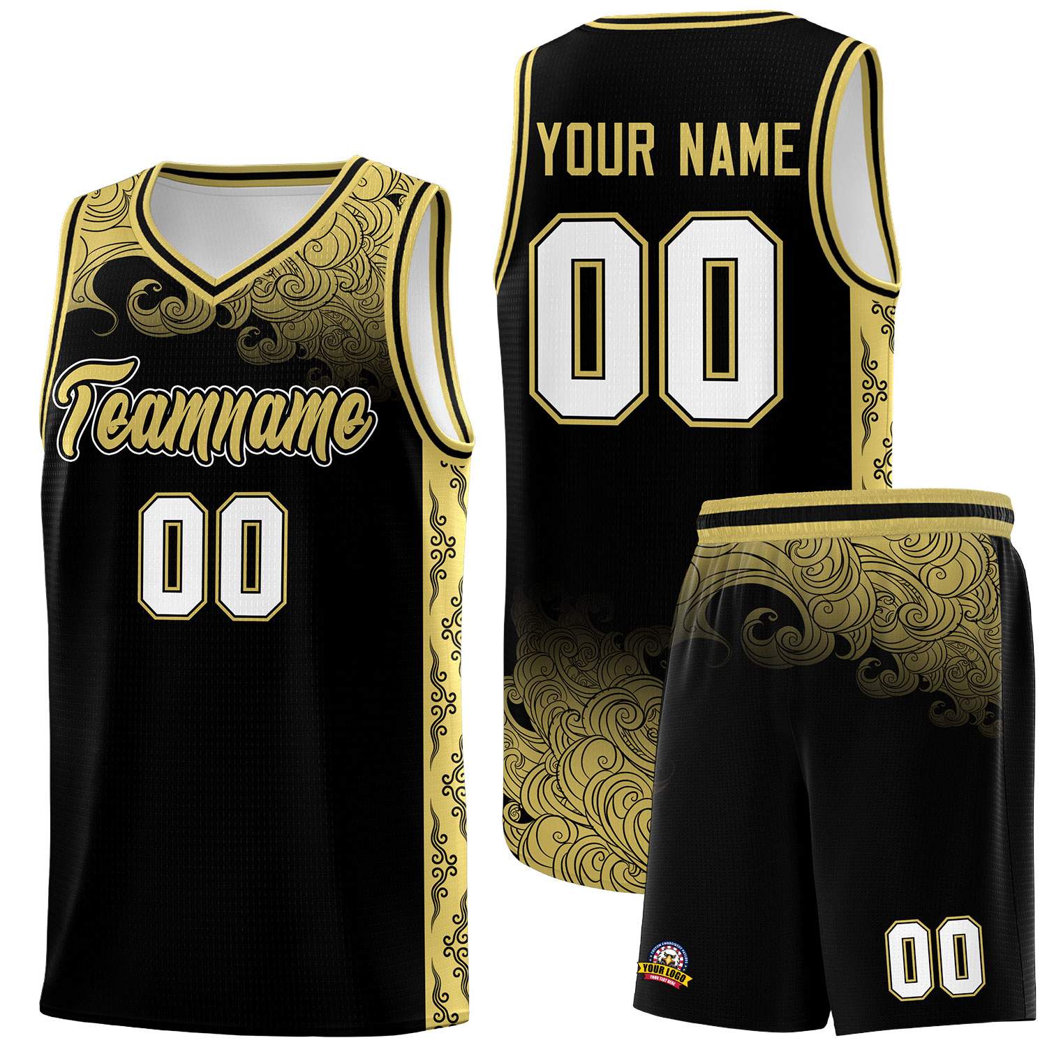 Custom Black Personalized Cloud Pattern Sports Sets Uniform Basketball Jersey