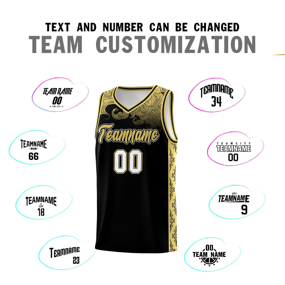 Custom Black Personalized Cloud Pattern Sports Sets Uniform Basketball Jersey