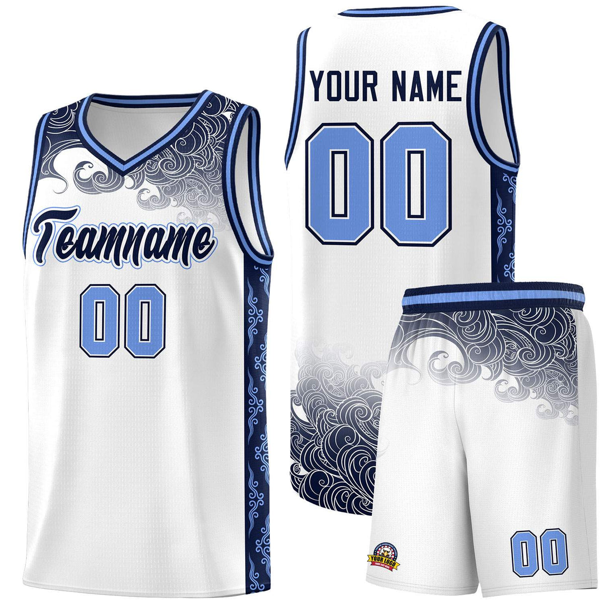 Custom White Personalized Cloud Pattern Sports Sets Uniform Basketball Jersey