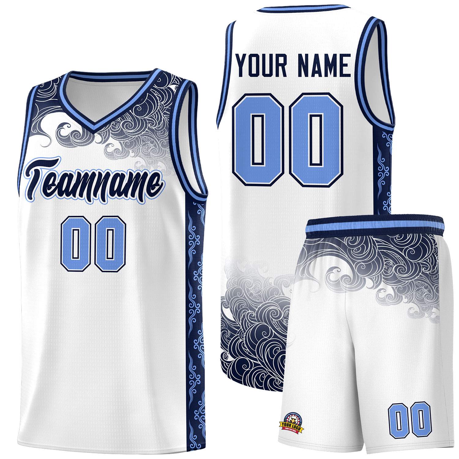 Custom White Personalized Cloud Pattern Sports Sets Uniform Basketball Jersey