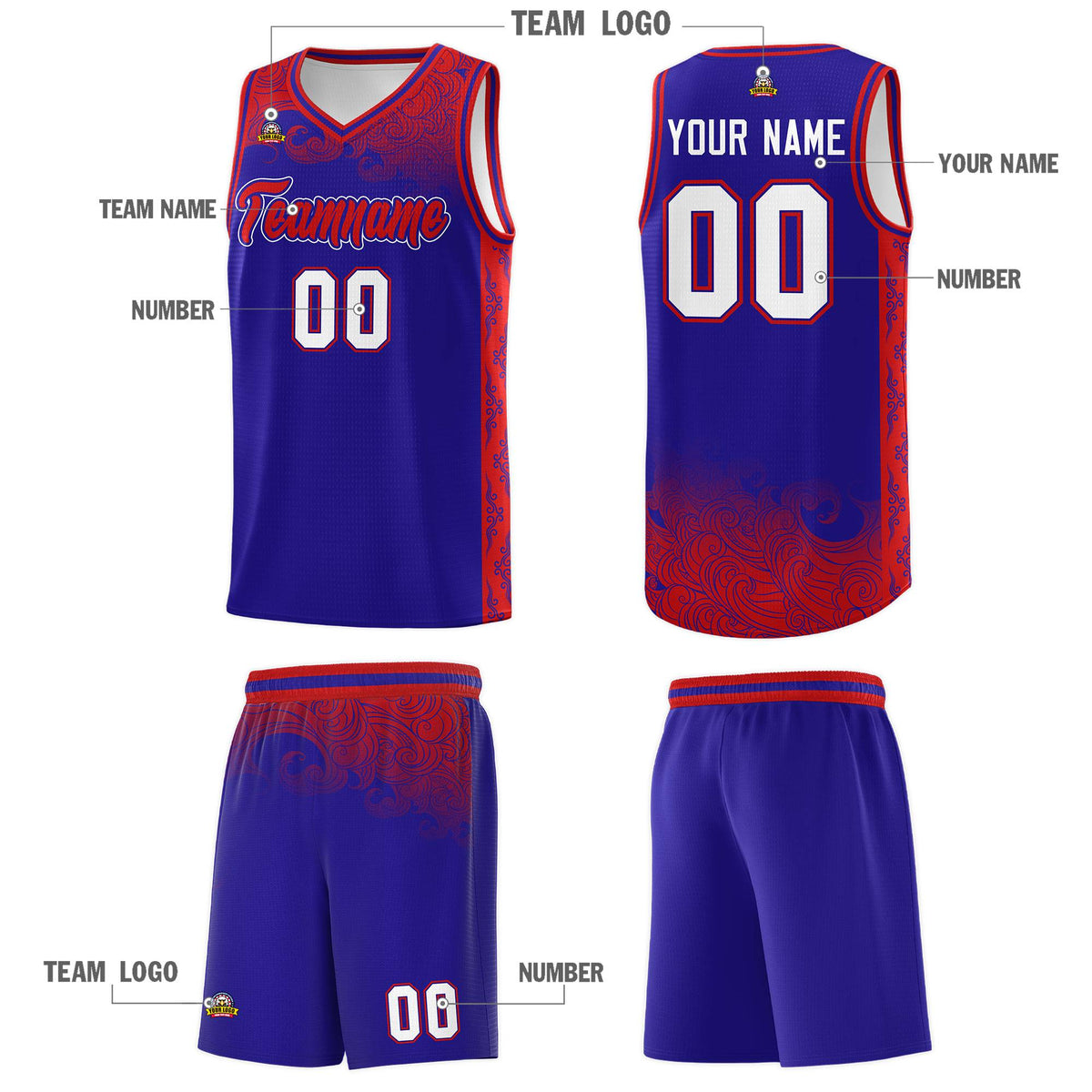 Custom Royal Personalized Cloud Pattern Sports Sets Uniform Basketball Jersey