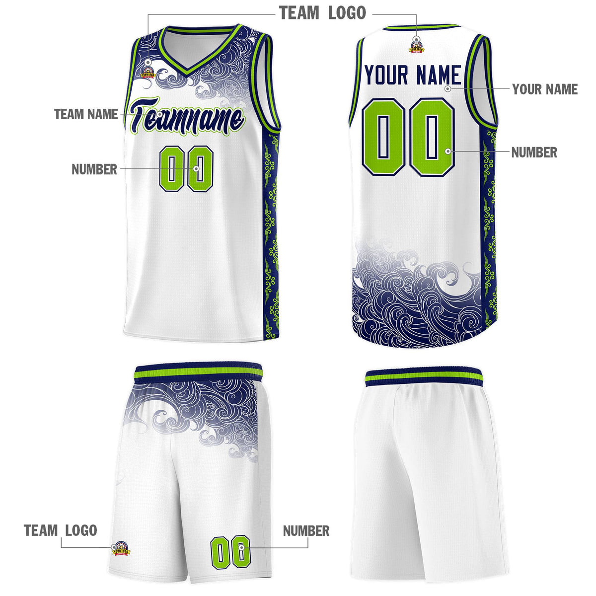 Custom White Personalized Cloud Pattern Sports Sets Uniform Basketball Jersey
