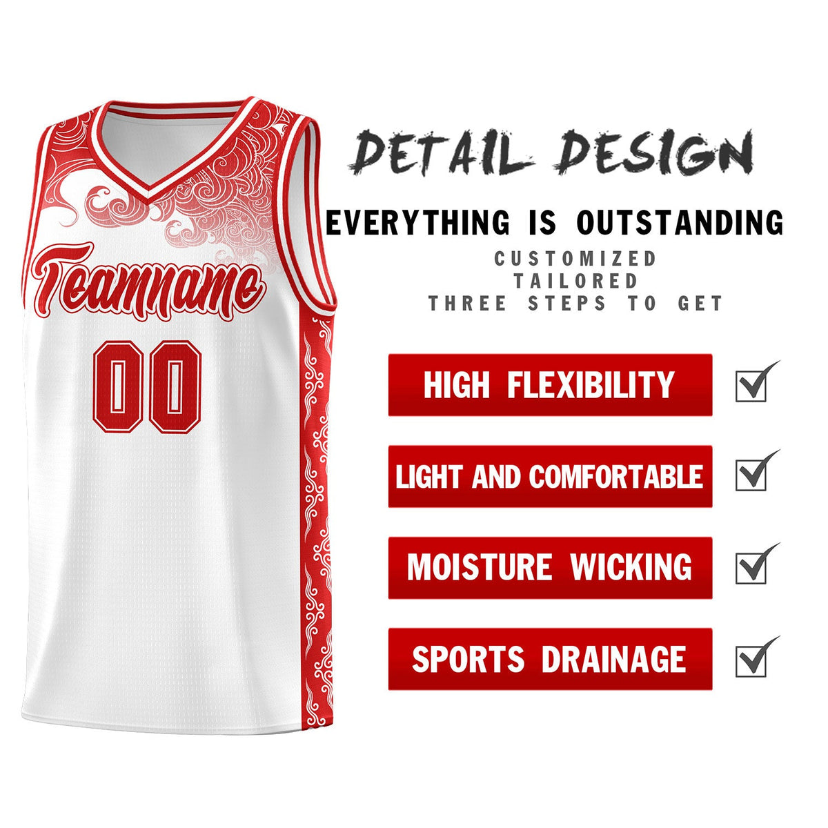 Custom White Personalized Cloud Pattern Sports Sets Uniform Basketball Jersey