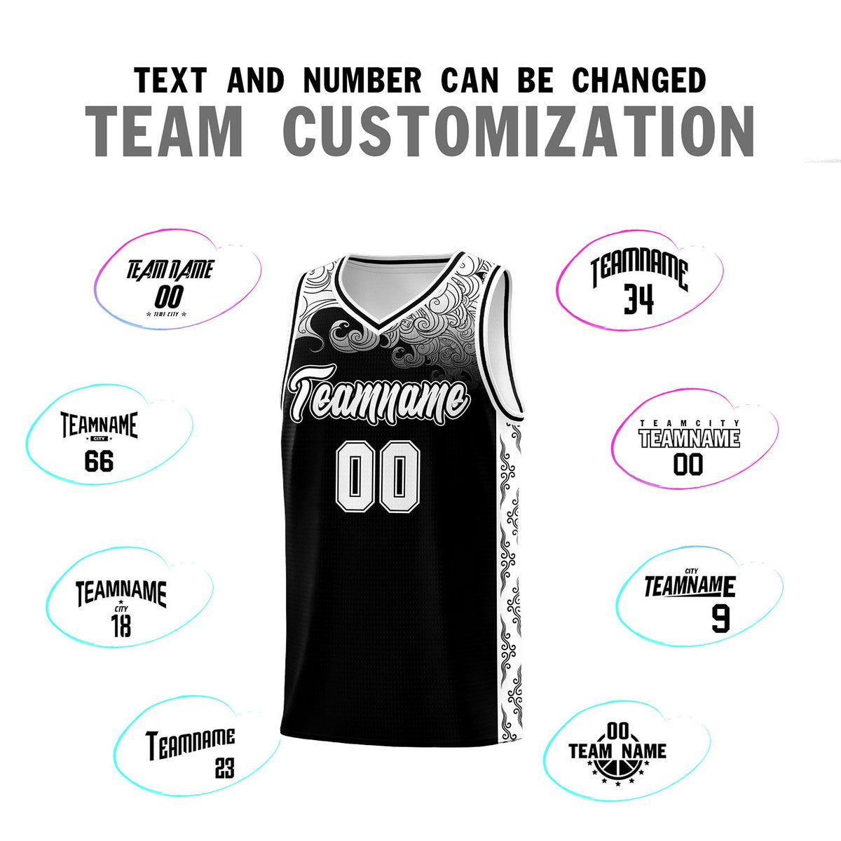 Custom Black Personalized Cloud Pattern Sports Sets Uniform Basketball Jersey