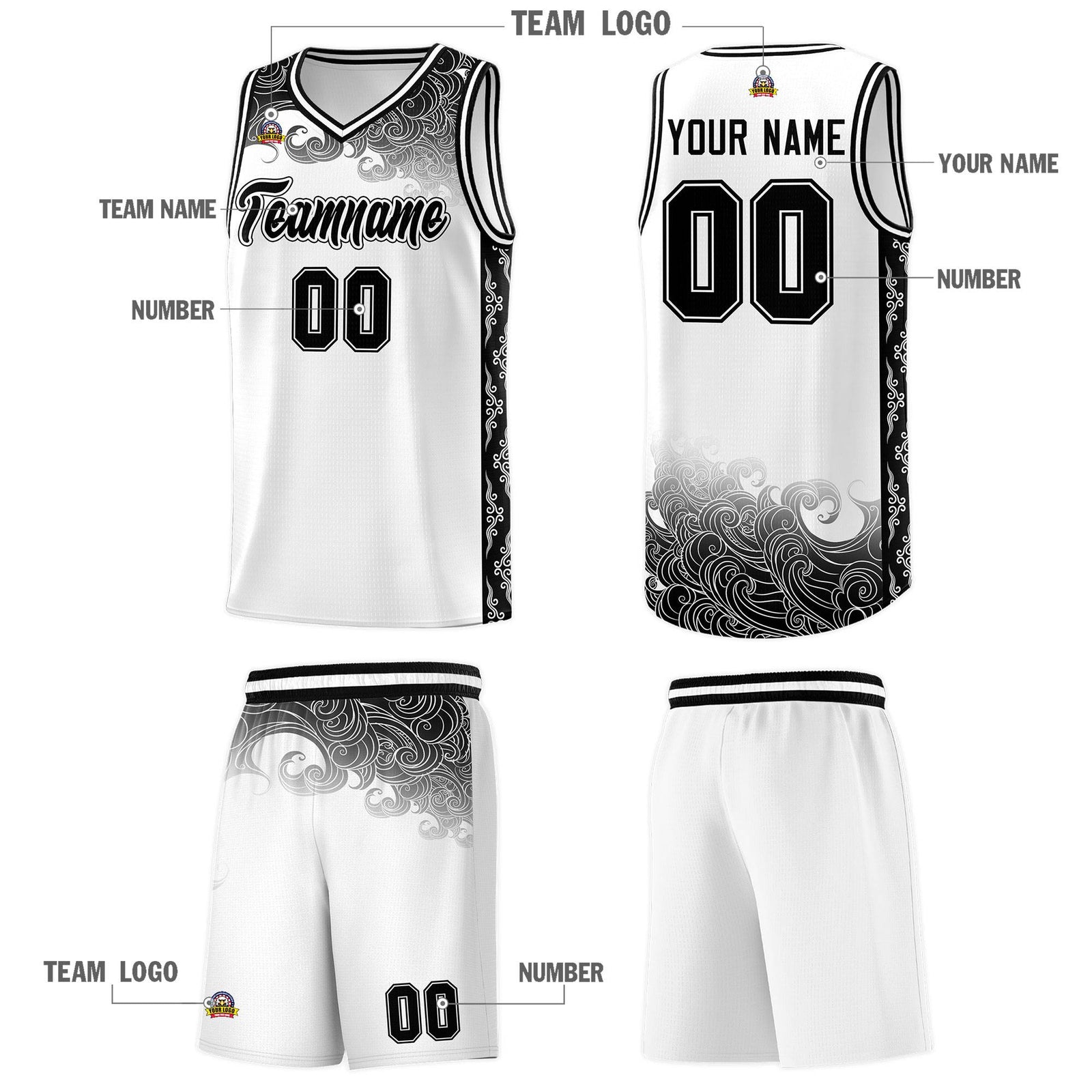 Custom White Personalized Cloud Pattern Sports Sets Uniform Basketball Jersey