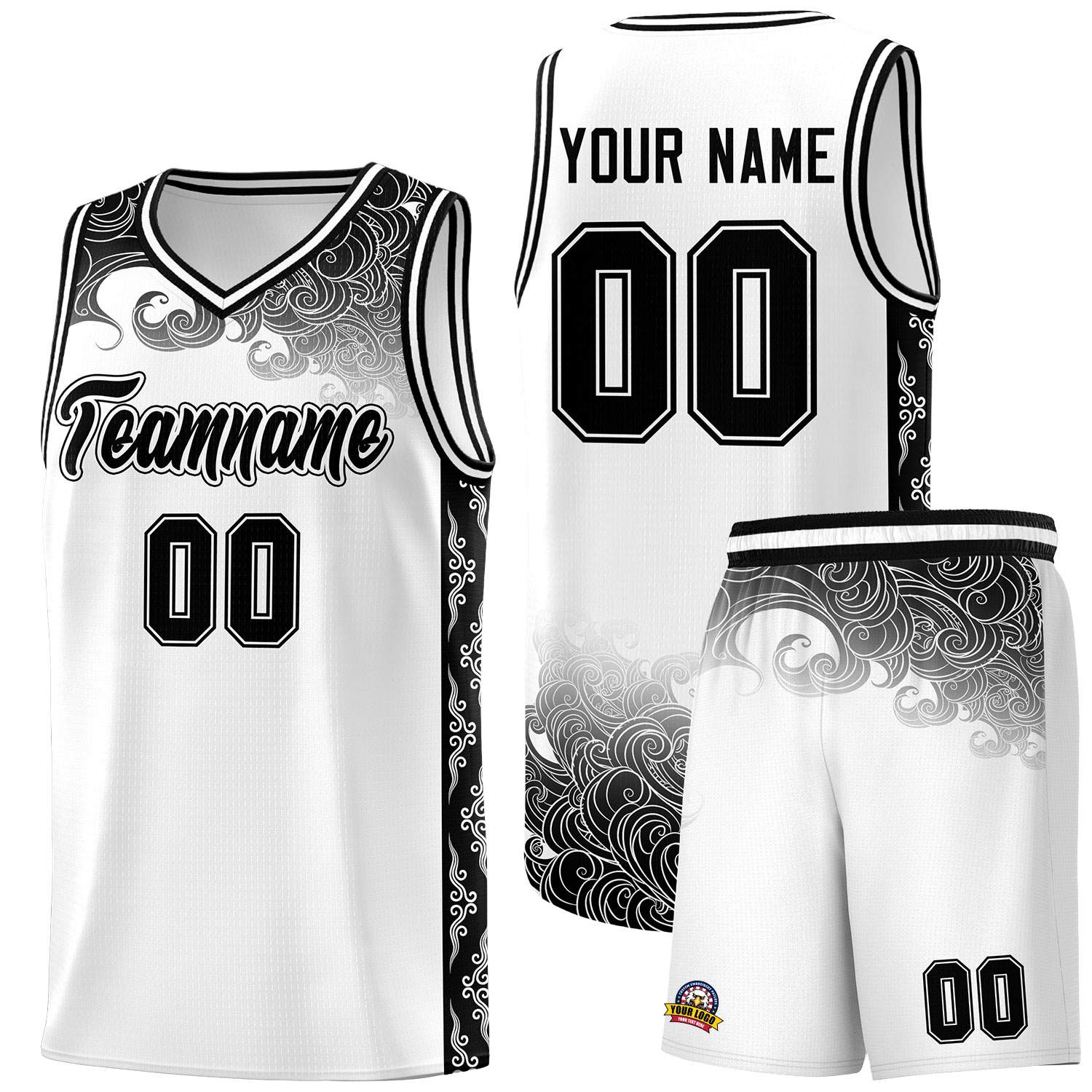 Custom White Personalized Cloud Pattern Sports Sets Uniform Basketball Jersey