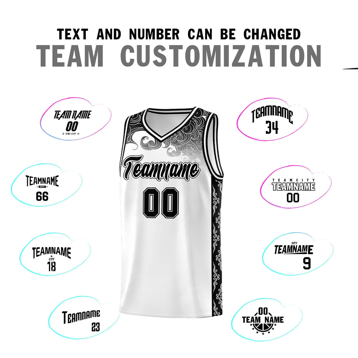 Custom White Personalized Cloud Pattern Sports Sets Uniform Basketball Jersey