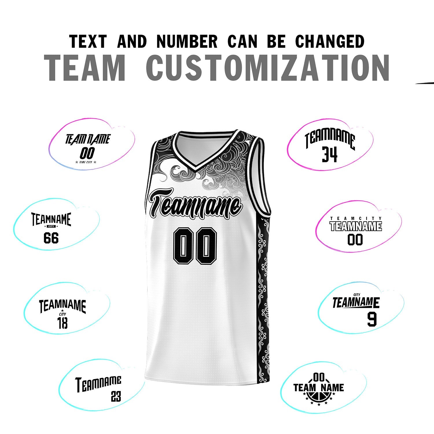 Custom White Personalized Cloud Pattern Sports Sets Uniform Basketball Jersey