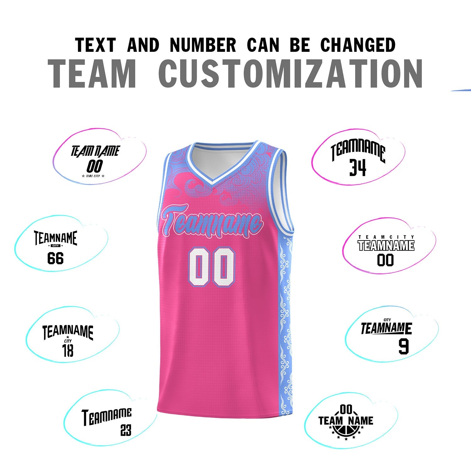 Custom Pink Personalized Cloud Pattern Sports Sets Uniform Basketball Jersey
