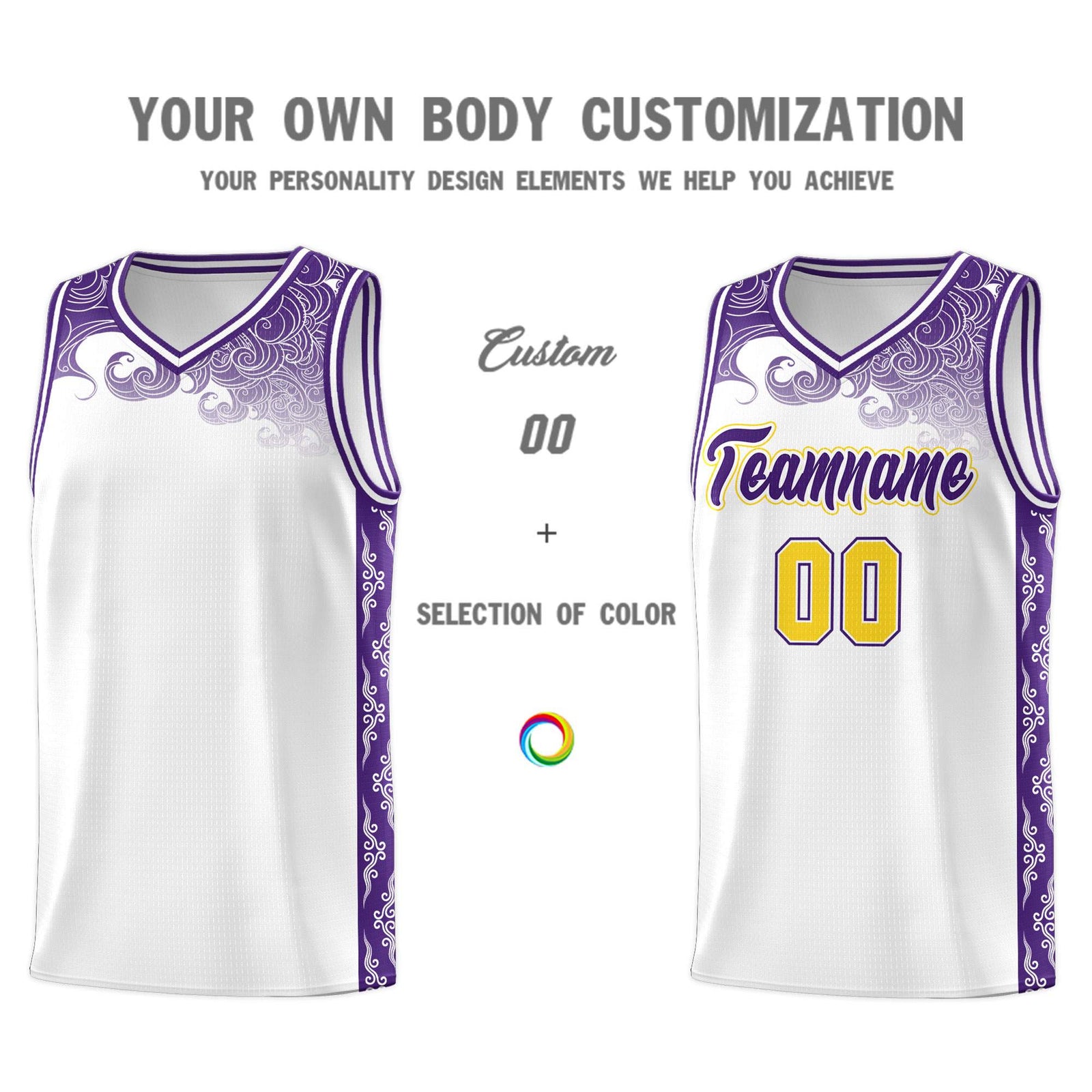 Custom White Personalized Cloud Pattern Sports Sets Uniform Basketball Jersey