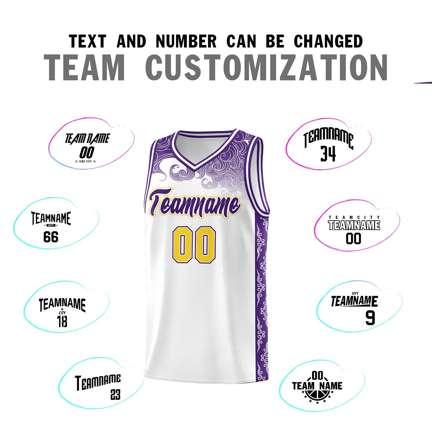 Custom White Personalized Cloud Pattern Sports Sets Uniform Basketball Jersey