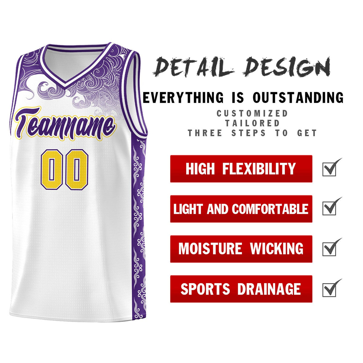 Custom White Personalized Cloud Pattern Sports Sets Uniform Basketball Jersey