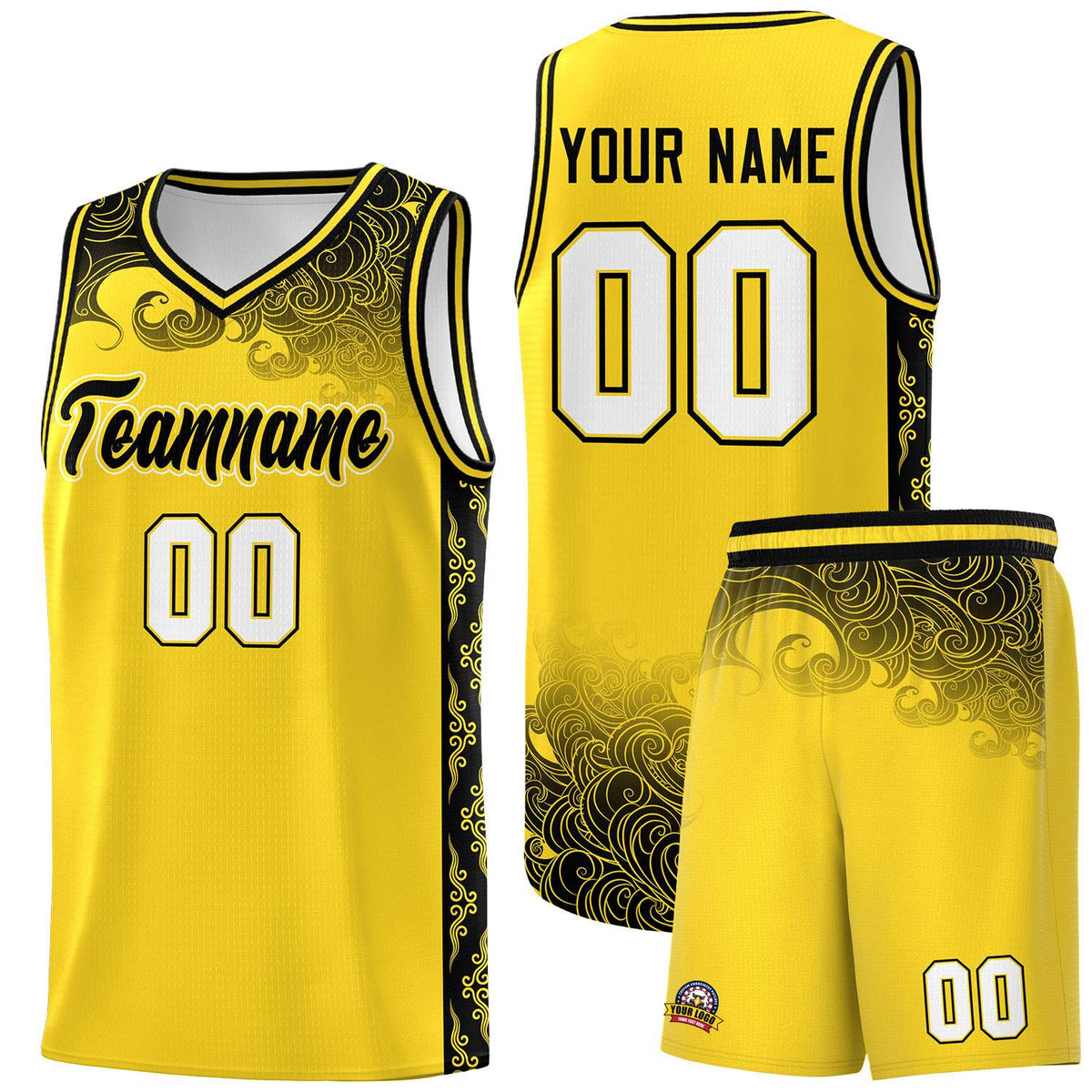 Custom Gold Personalized Cloud Pattern Sports Sets Uniform Basketball Jersey