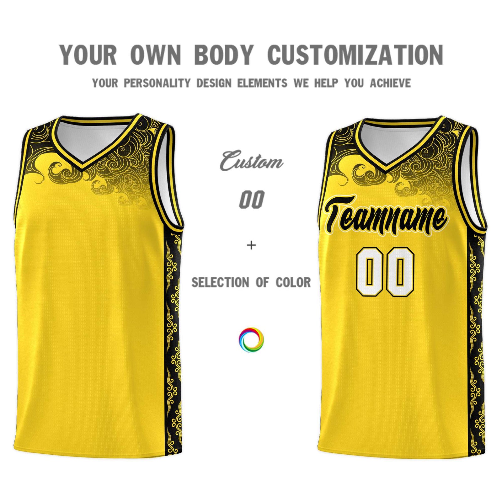 Custom Gold Personalized Cloud Pattern Sports Sets Uniform Basketball Jersey