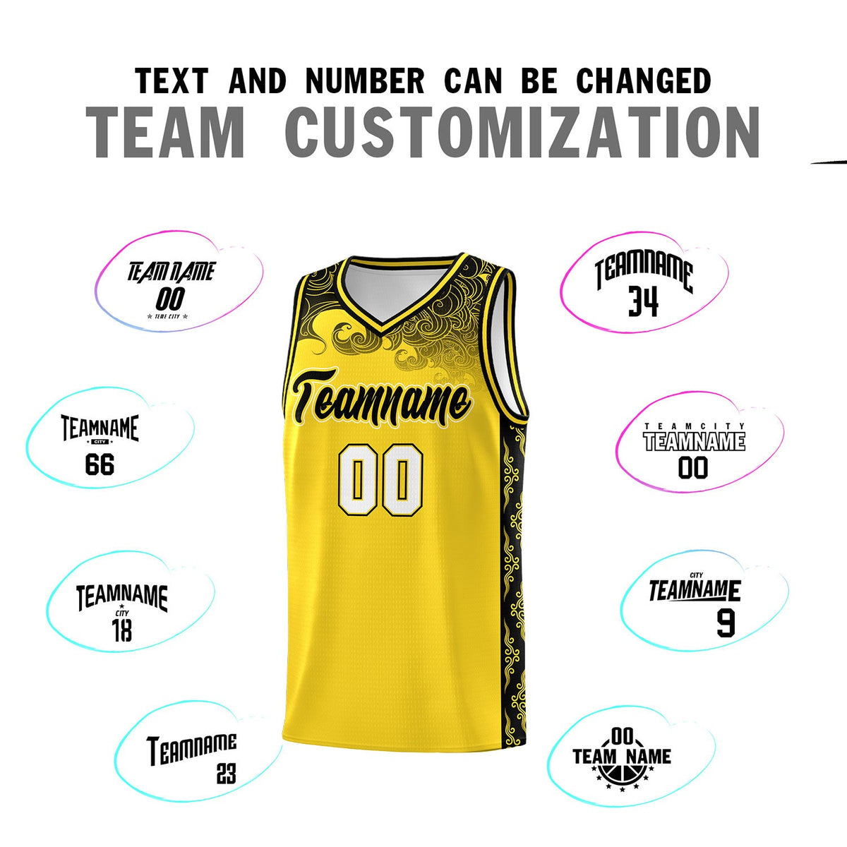 Custom Gold Personalized Cloud Pattern Sports Sets Uniform Basketball Jersey