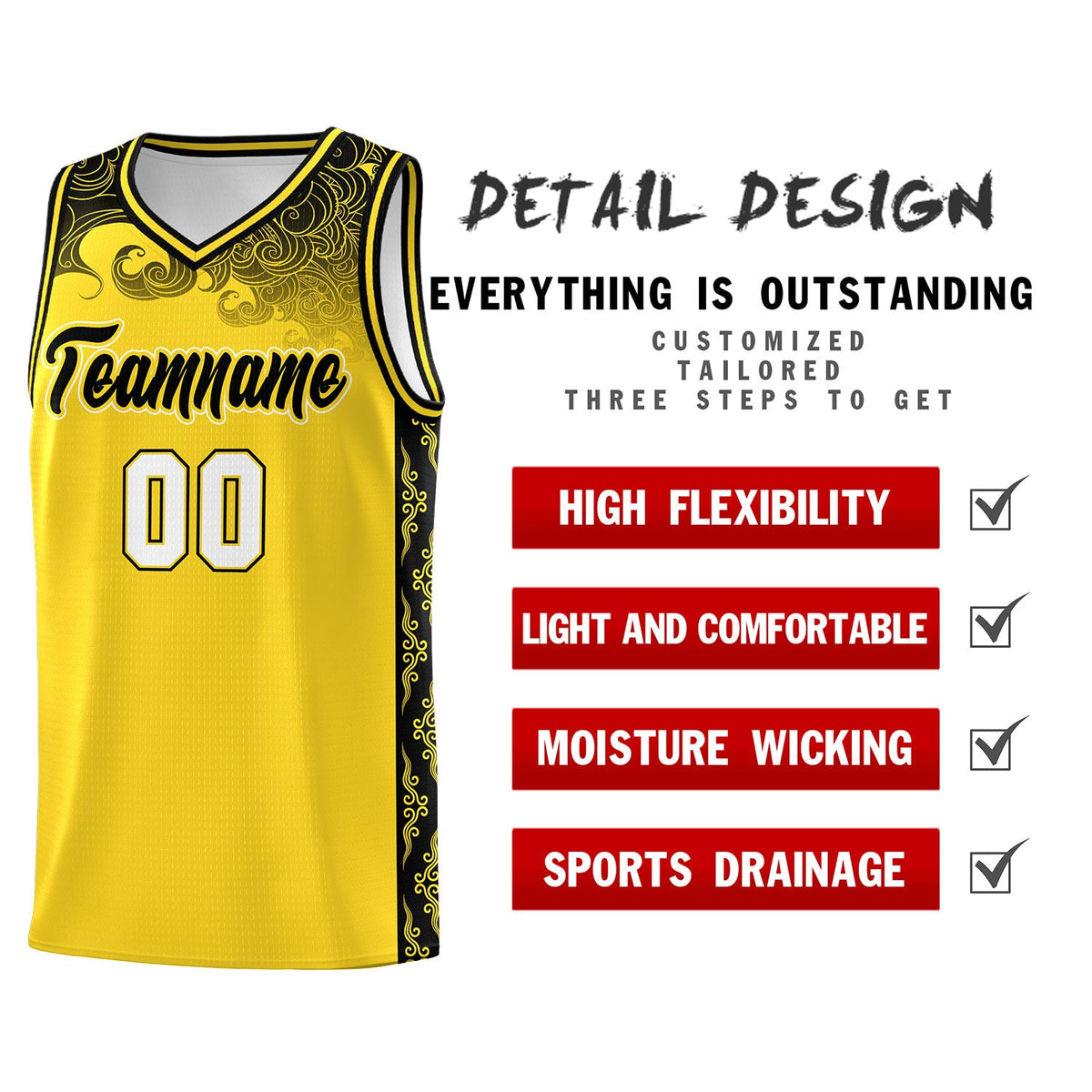 Custom Gold Personalized Cloud Pattern Sports Sets Uniform Basketball Jersey
