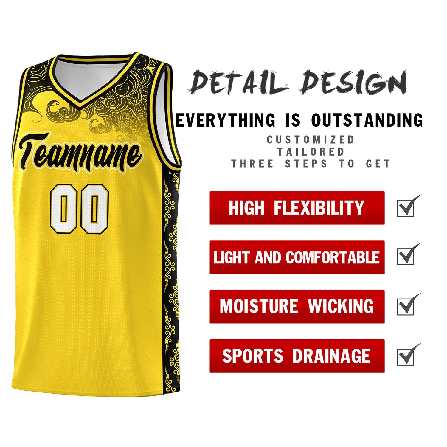 Custom Gold Personalized Cloud Pattern Sports Sets Uniform Basketball Jersey